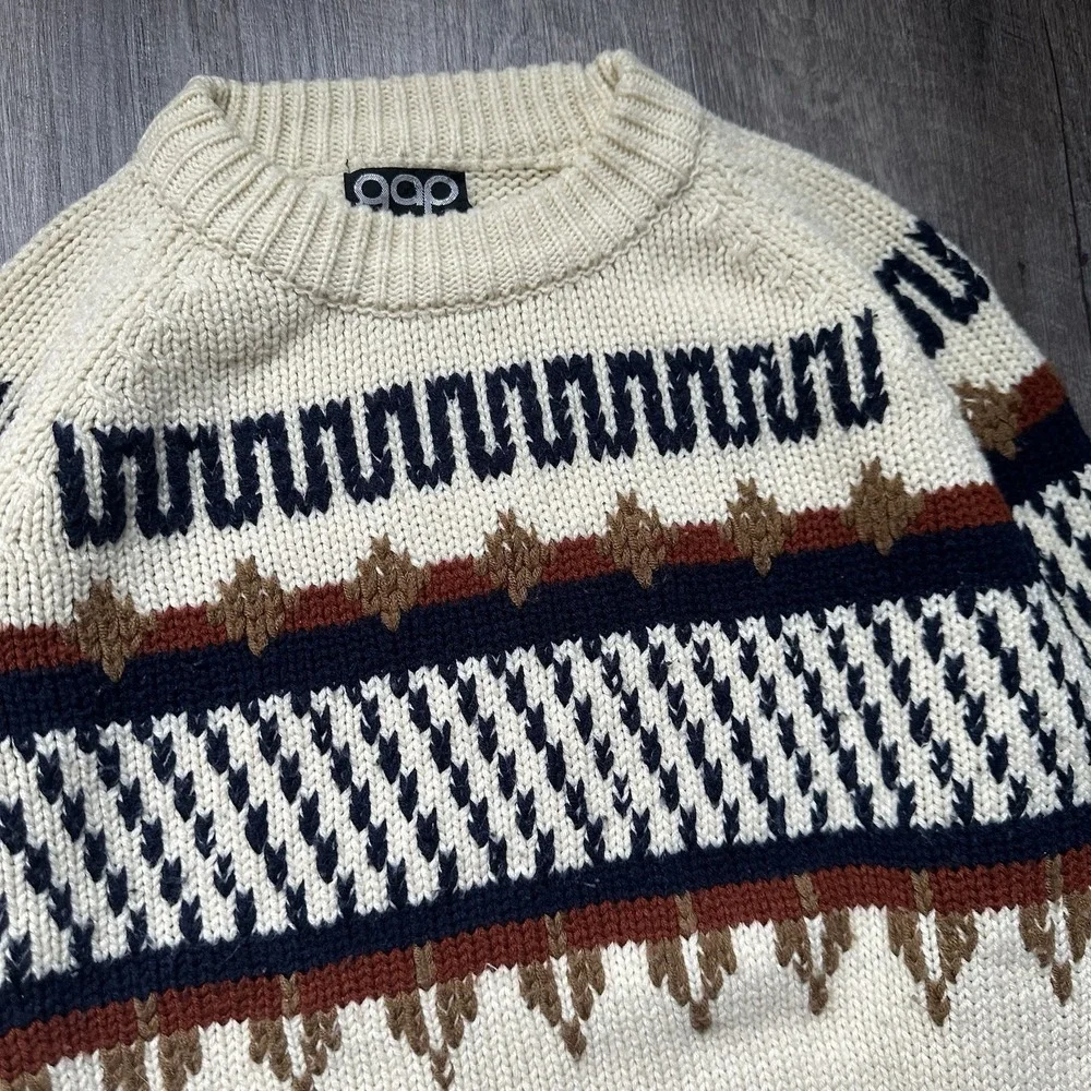 VTG GAP Sweater Mens Small Cream Brown Striped‎ Crewneck Pullover Nomadic  Y2K